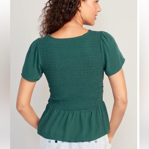 Old Navy Flutter-Sleeve Smocked Peplum Blouse (Black) - Picture 2 of 6